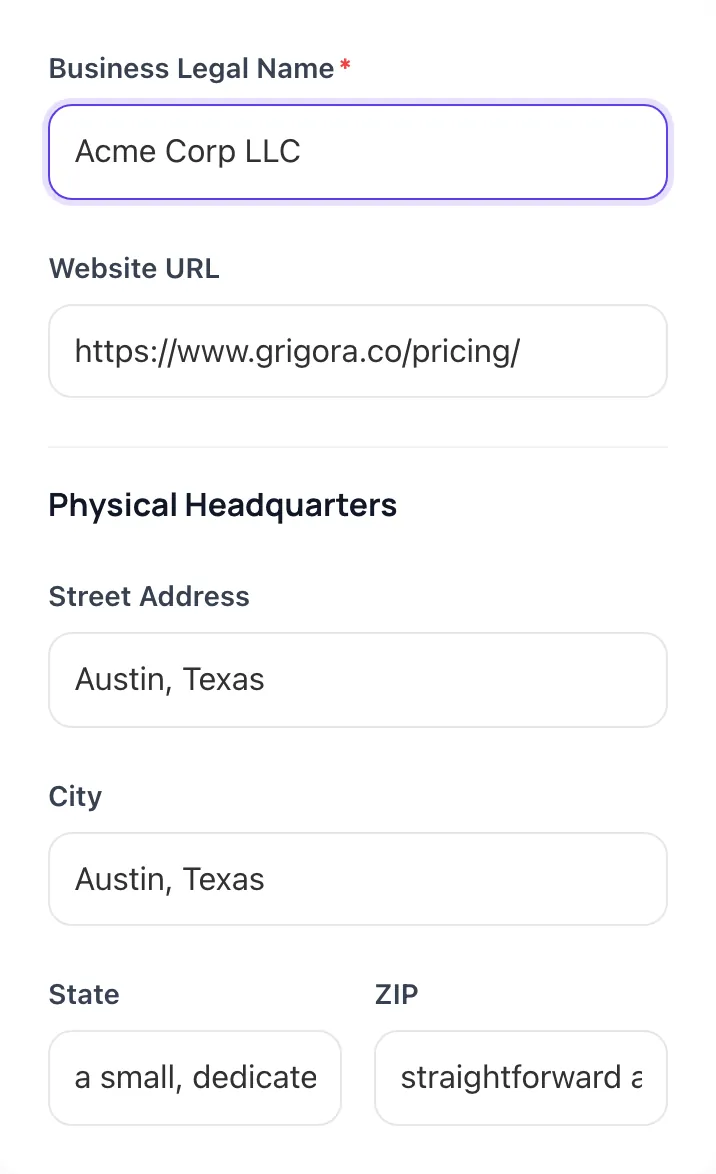 Privacy Policy Generator with input filled in