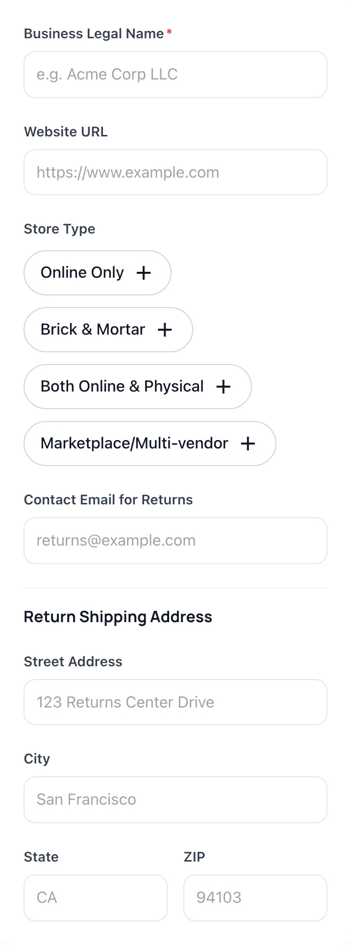 Empty Return Policy Generator before any input