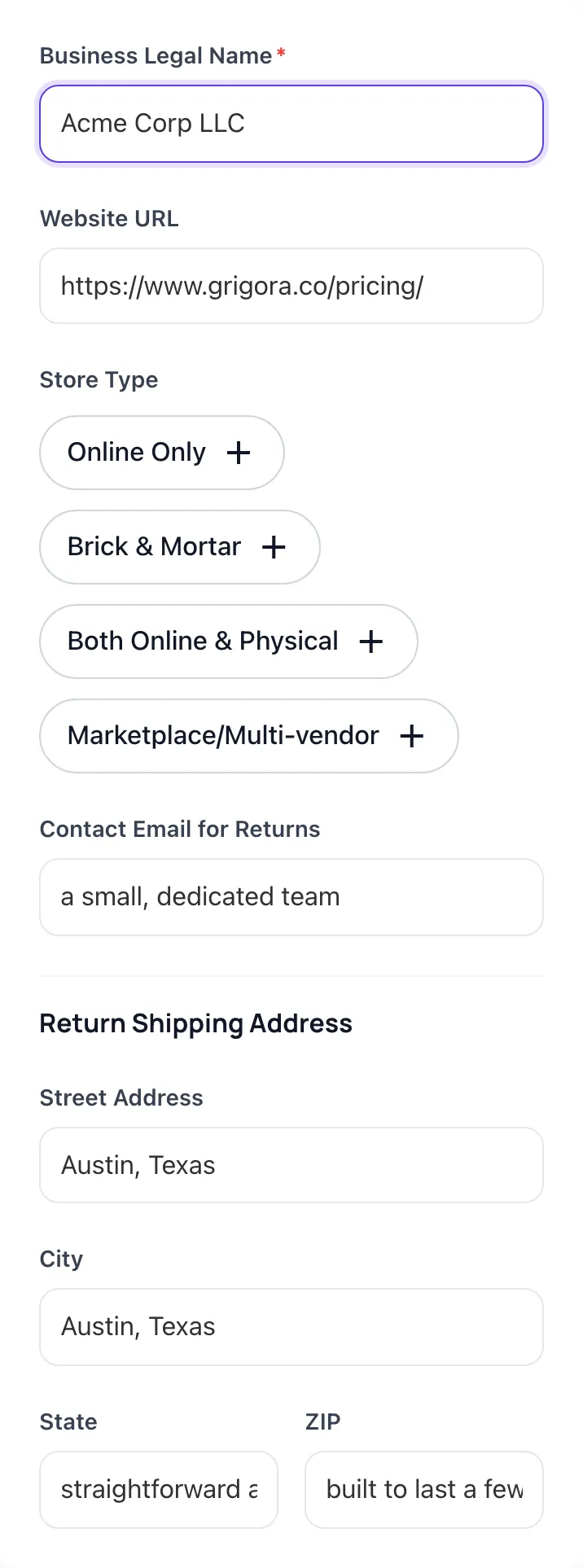 Return Policy Generator with input filled in