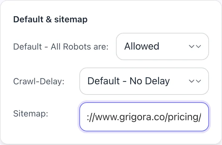 Robots txt Generator with input filled in