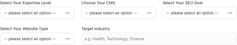 Empty SEO Checklist Generator before any input