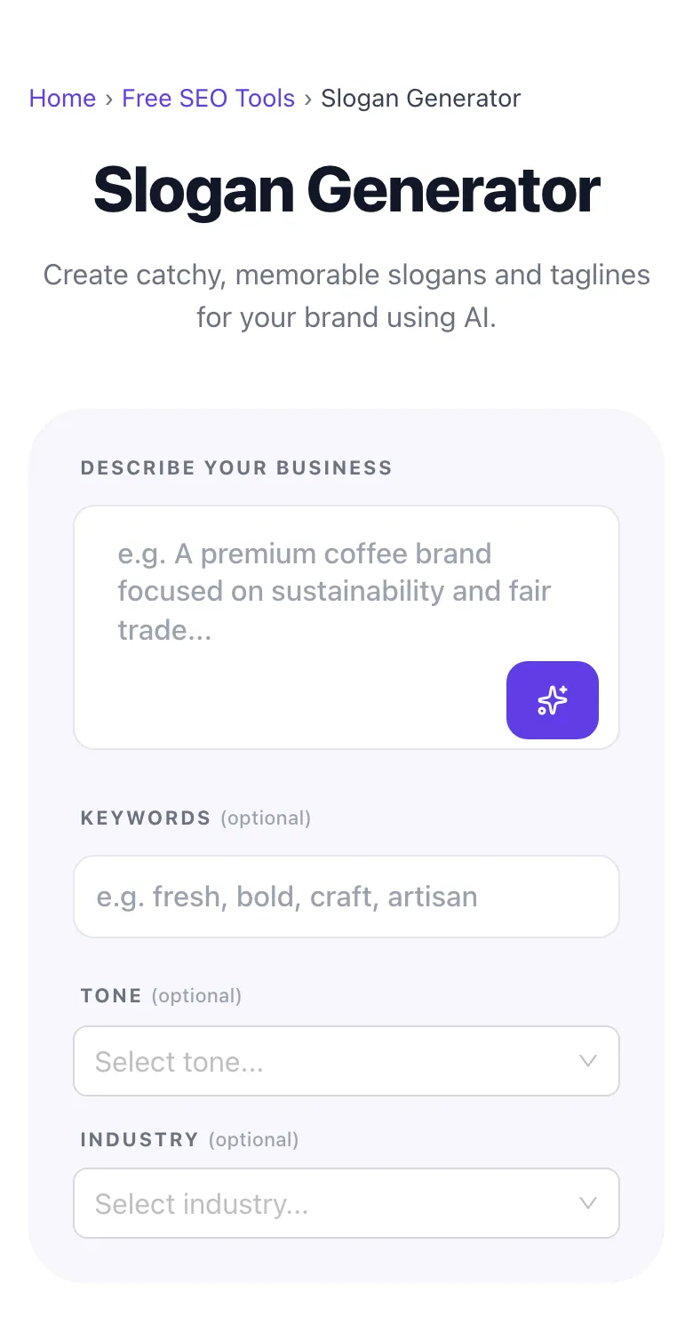 Empty Slogan Generator before any input
