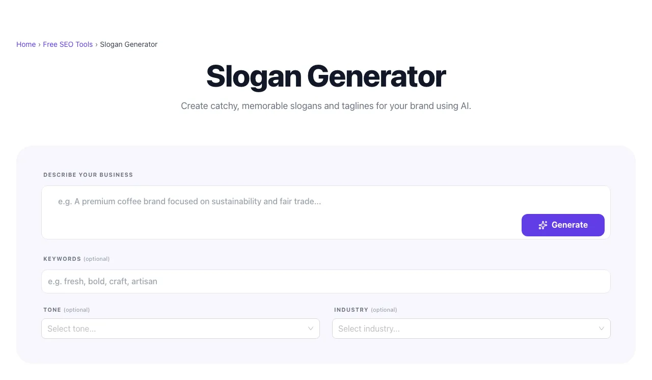 Empty Slogan Generator before any input