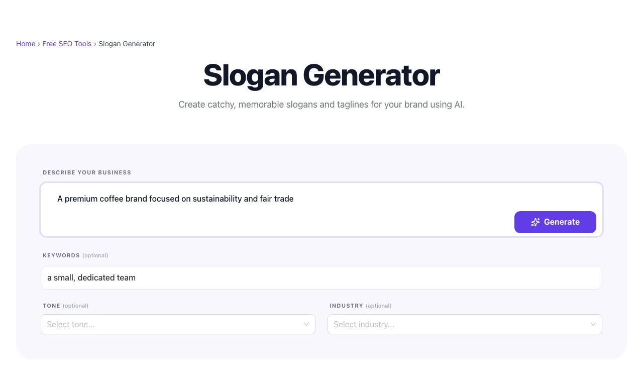 Slogan Generator with input filled in