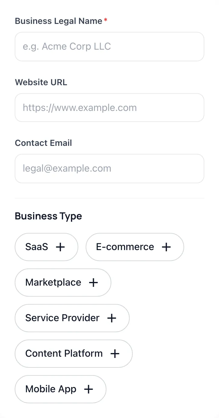 Empty Terms And Conditions Generator before any input