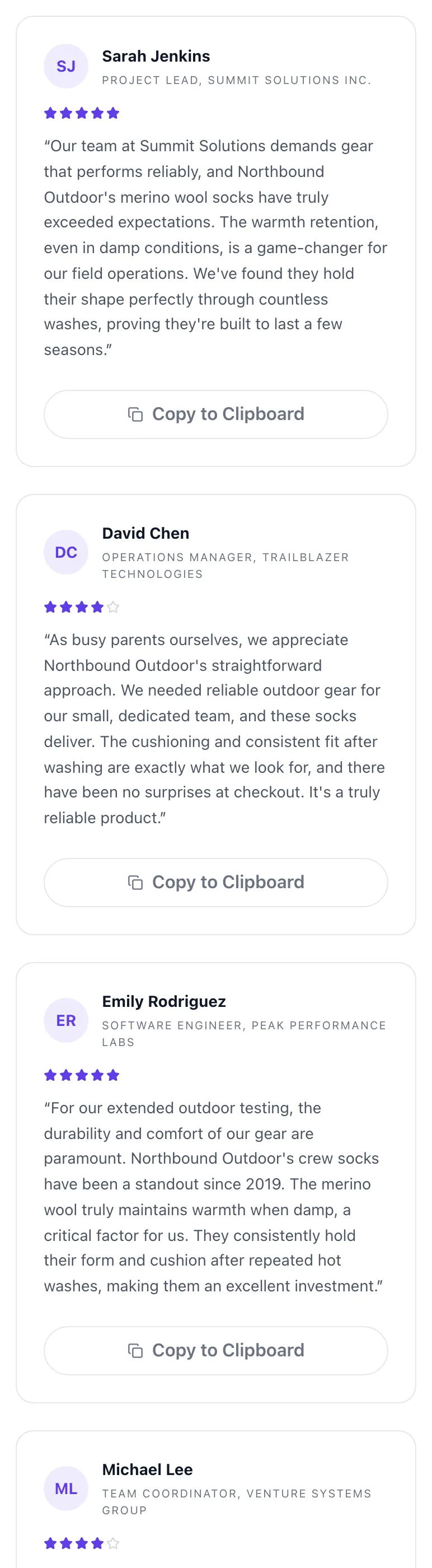 Testimonial Generator showing its result