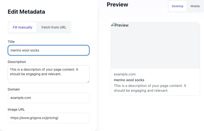 Twitter Share Preview with input filled in