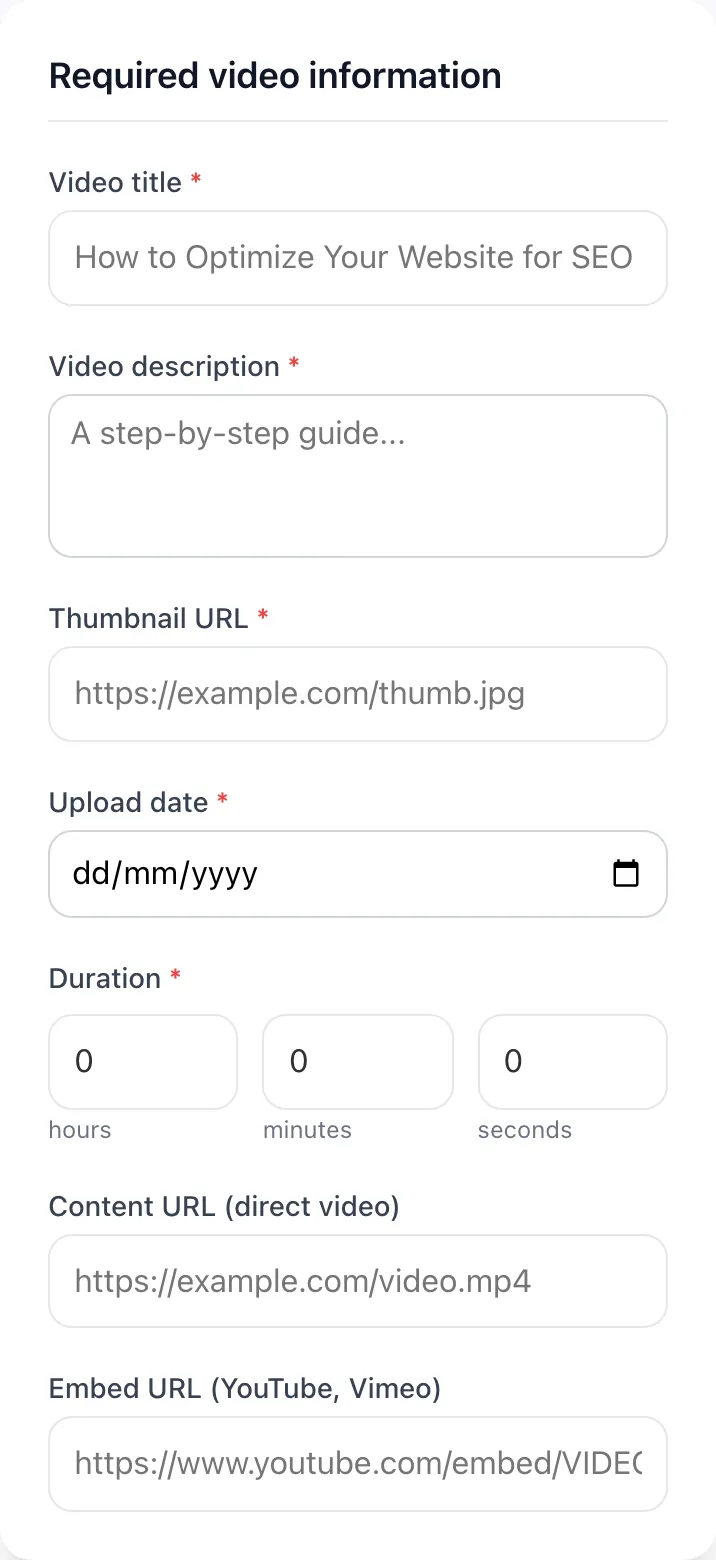 Empty Video Schema Generator before any input
