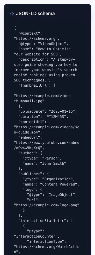 Video Schema Generator showing its result