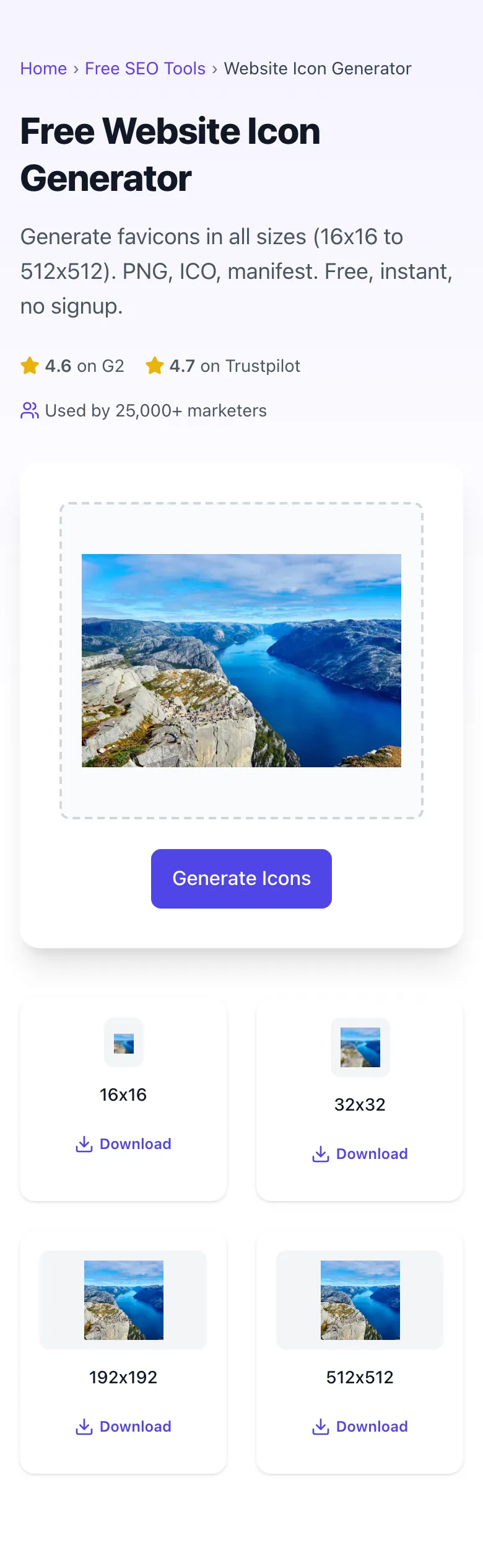 Website Icon Generator showing its result