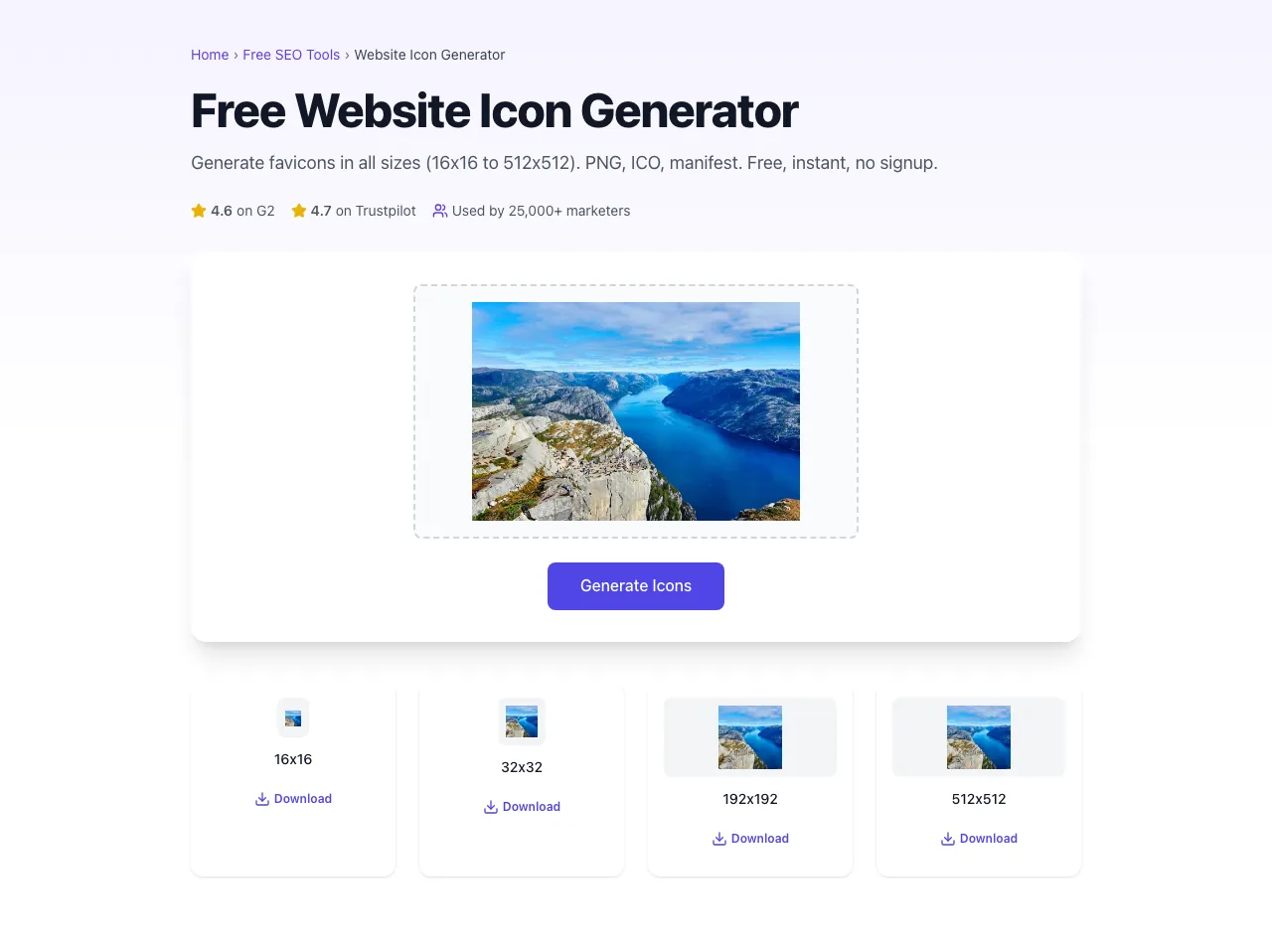 Website Icon Generator showing its result