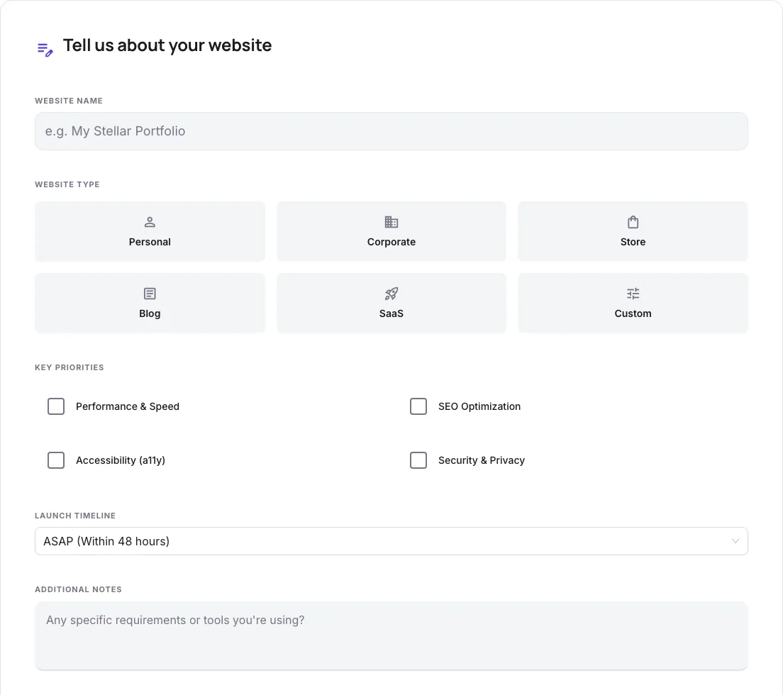 Empty Website Launch Checklist before any input