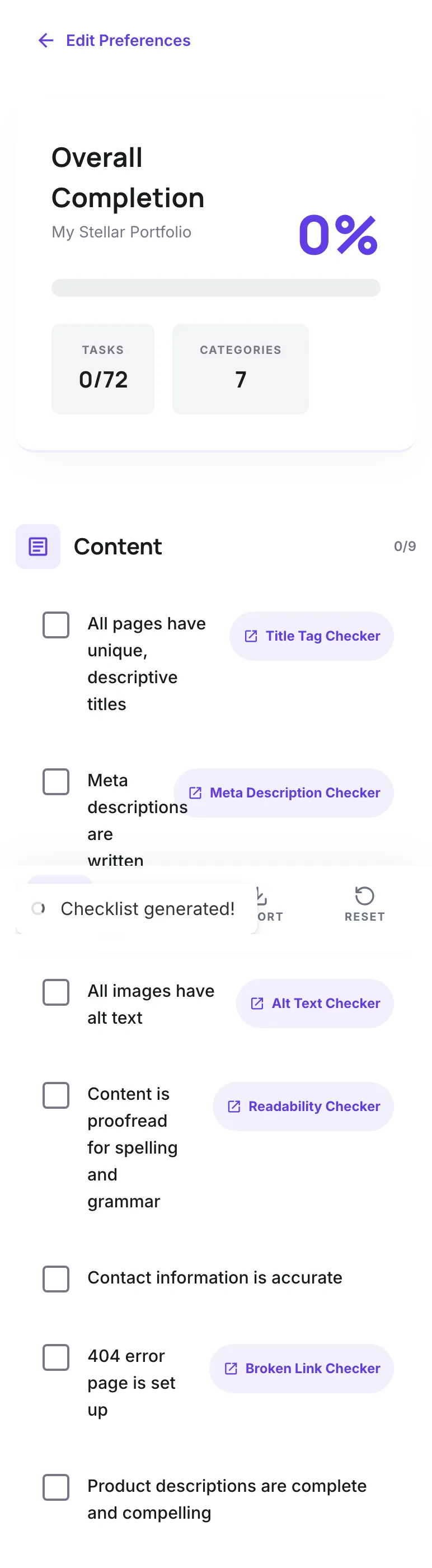 Website Launch Checklist showing its result