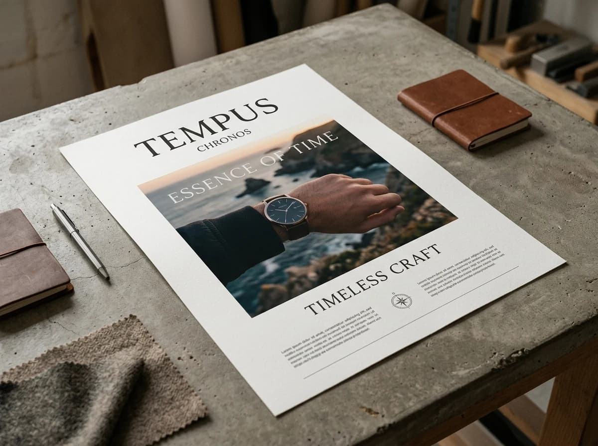 A beautifully designed print advertisement mockup for a fictional product, showcasing typography, photography, and layout.