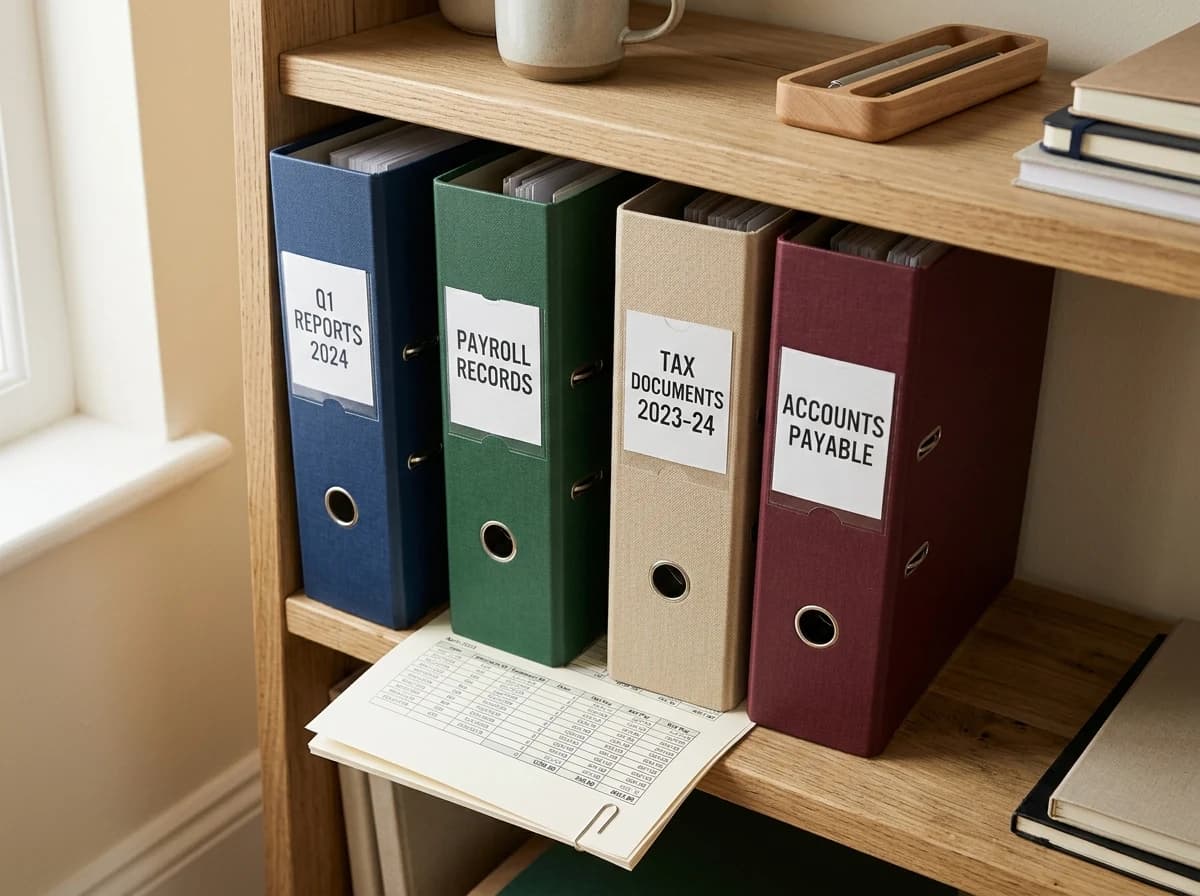 Close-up of meticulously organized financial binders and documents, symbolizing order and precision.