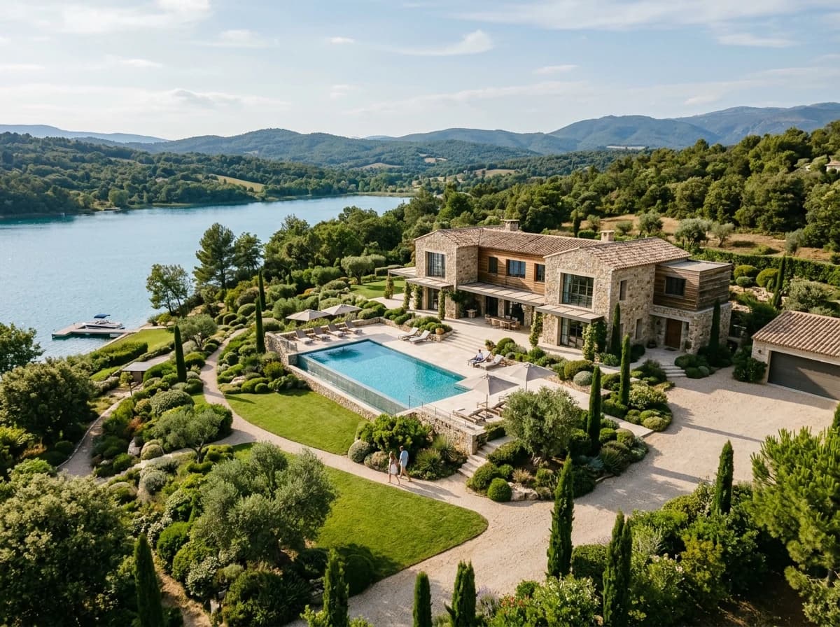 A drone capturing stunning aerial photography of a luxury residential property with a scenic backdrop.