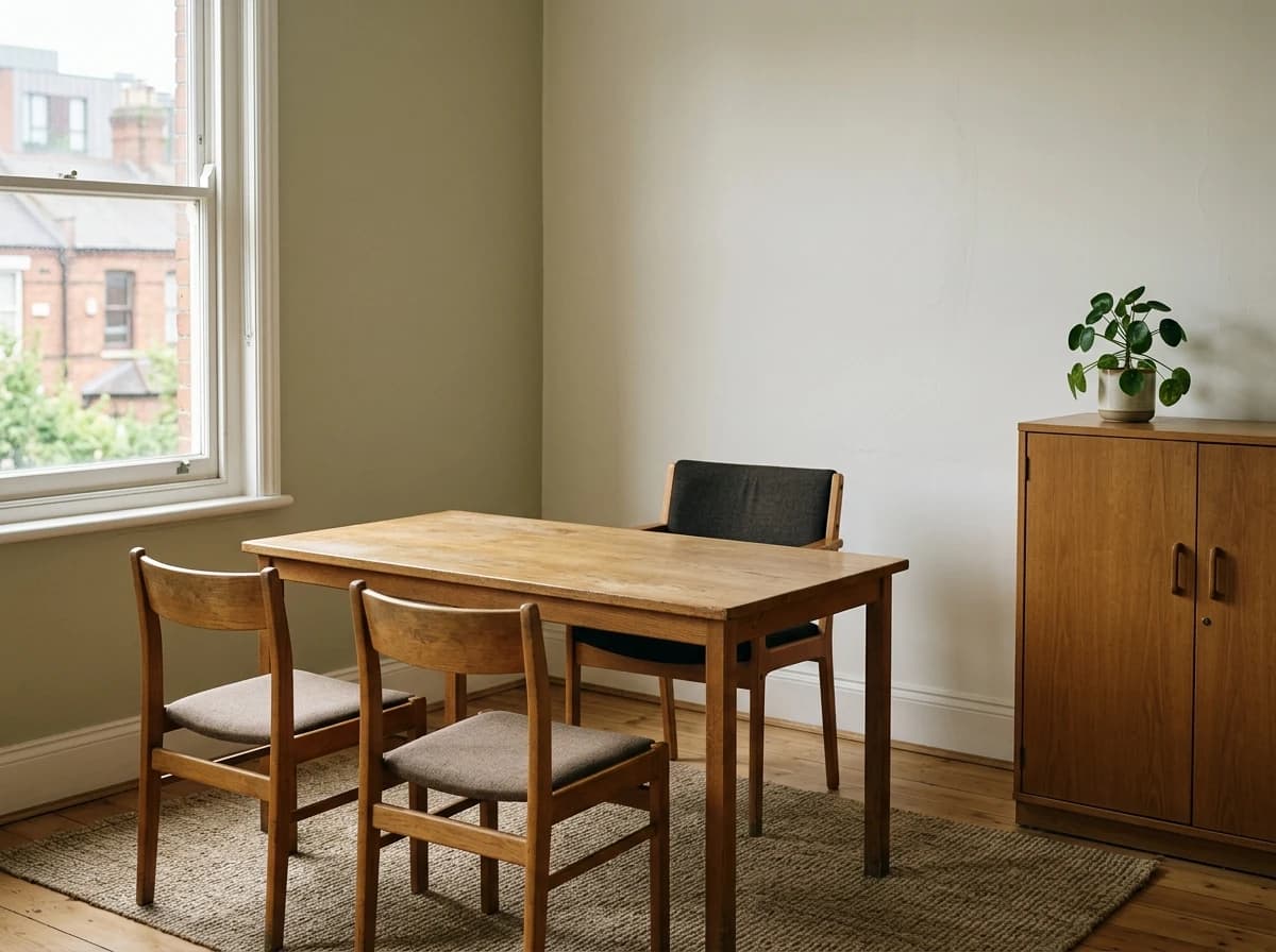 A modest consultancy office with a desk, visitor chairs and natural window light.
