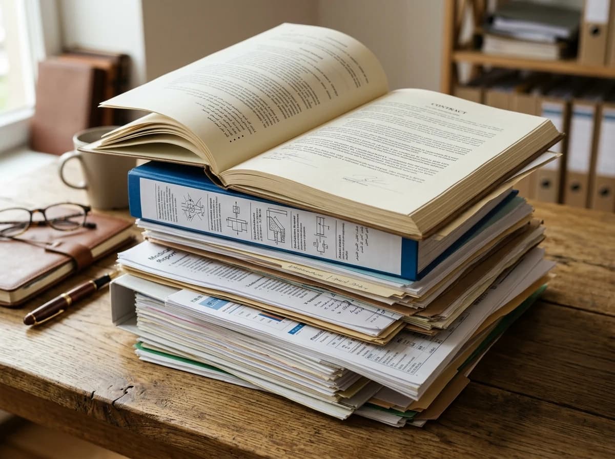 Stack of professional documents in various languages, symbolizing diverse translation services.