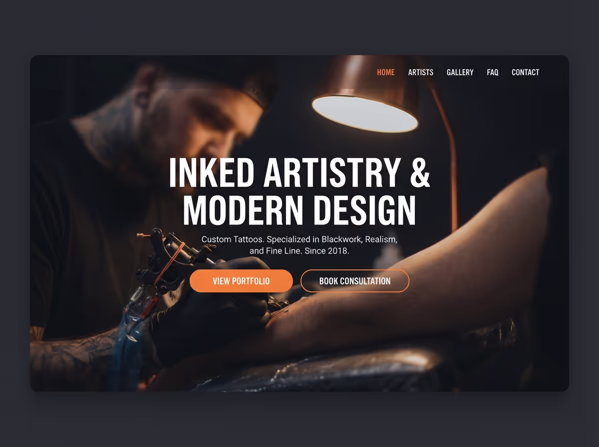 Create Websites for Tattoo Artists in Minutes | AI Builder website preview