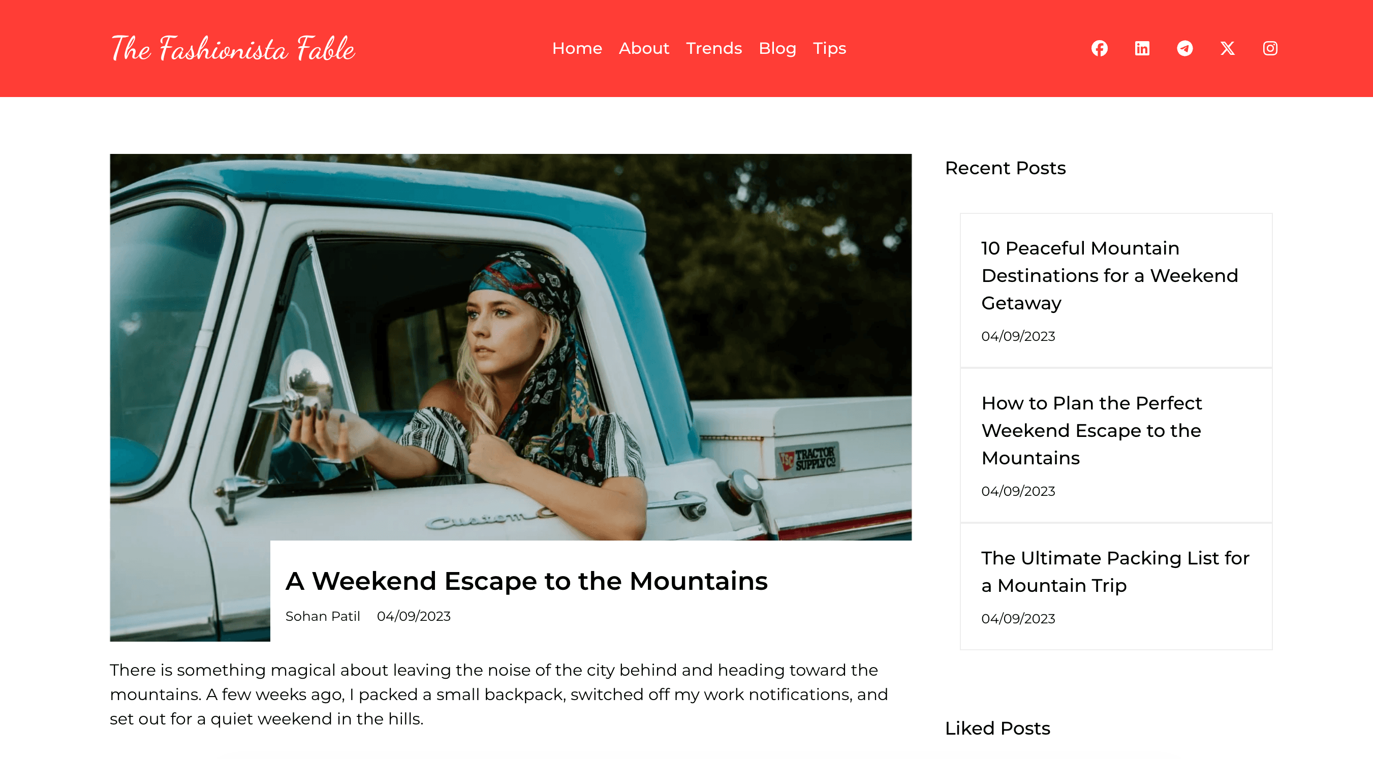 Published blog page with a featured story and recent posts, created with Grigora CMS
