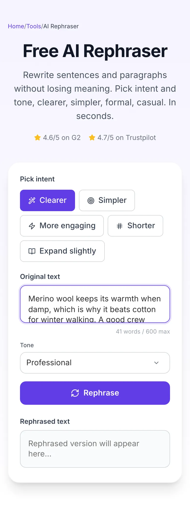 AI Rephrase with input filled in