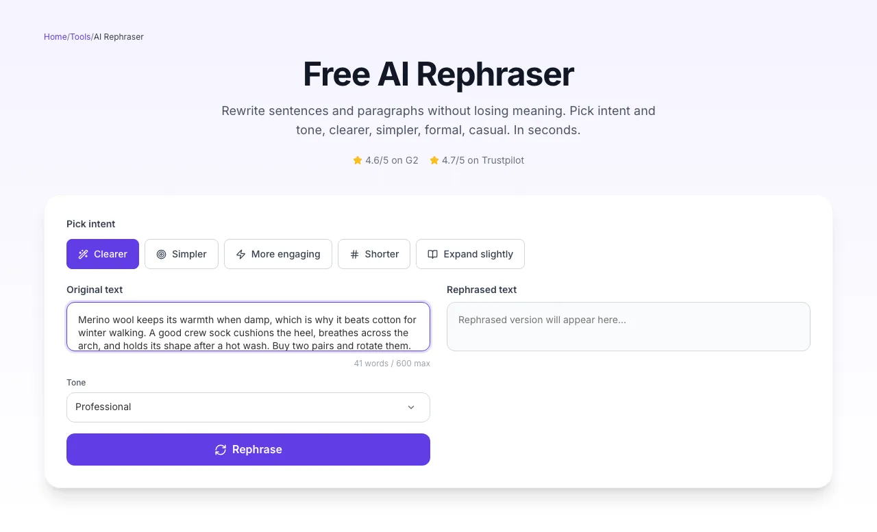 AI Rephrase with input filled in