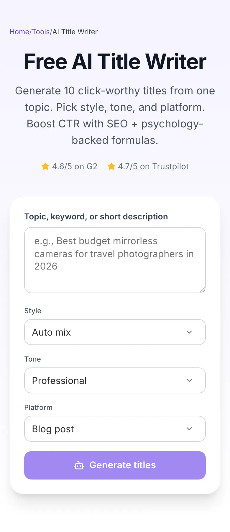 Empty AI Title Writer before any input