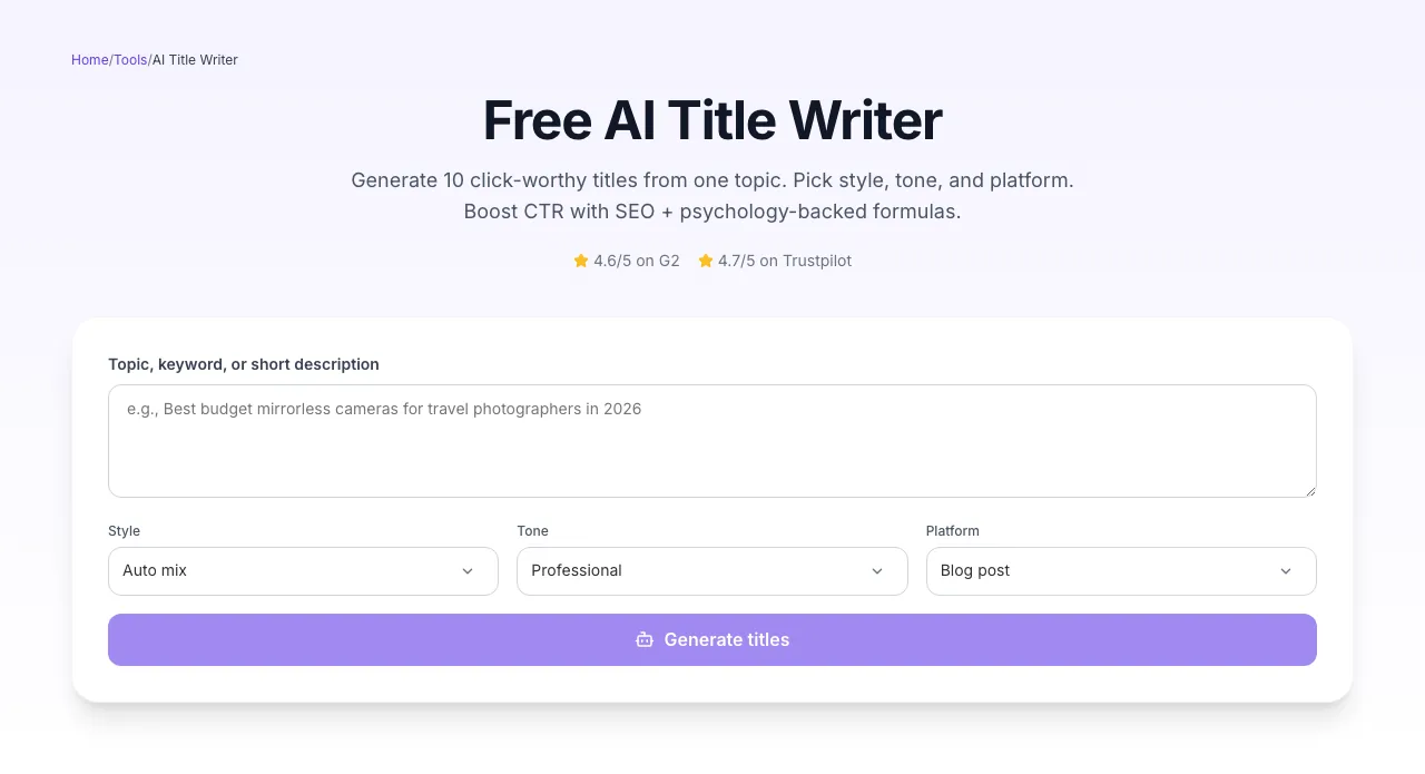 Empty AI Title Writer before any input