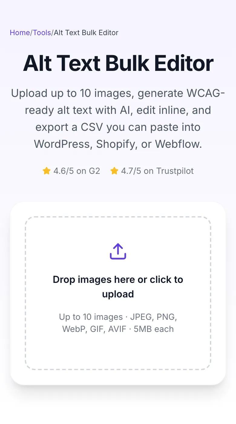 Empty Alt Text Bulk Editor before any input