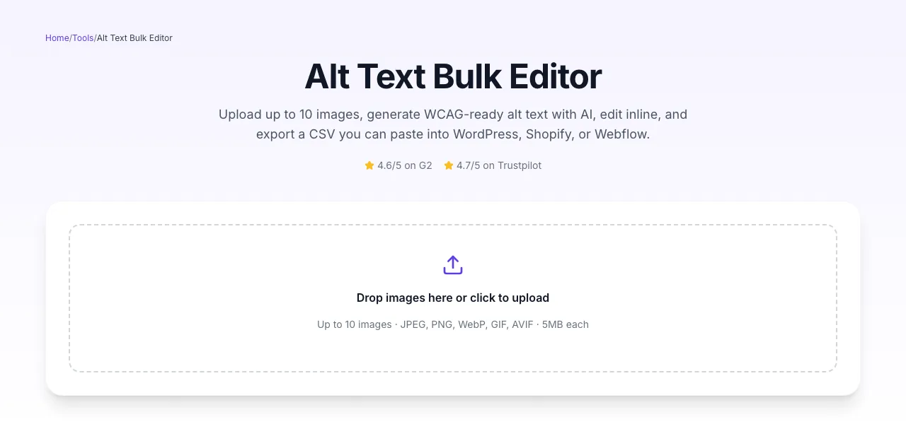 Empty Alt Text Bulk Editor before any input