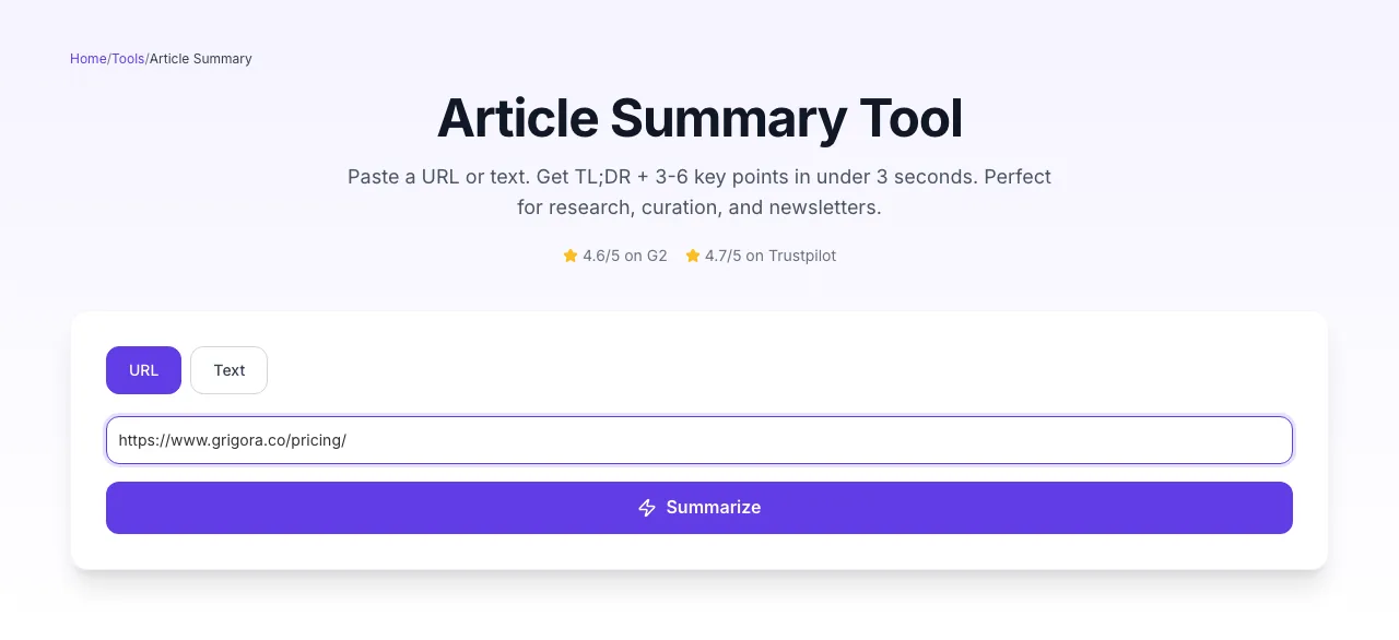Article Summary with input filled in