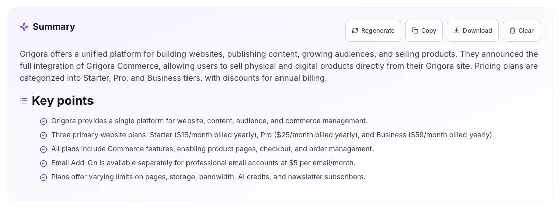 Article Summary showing its result
