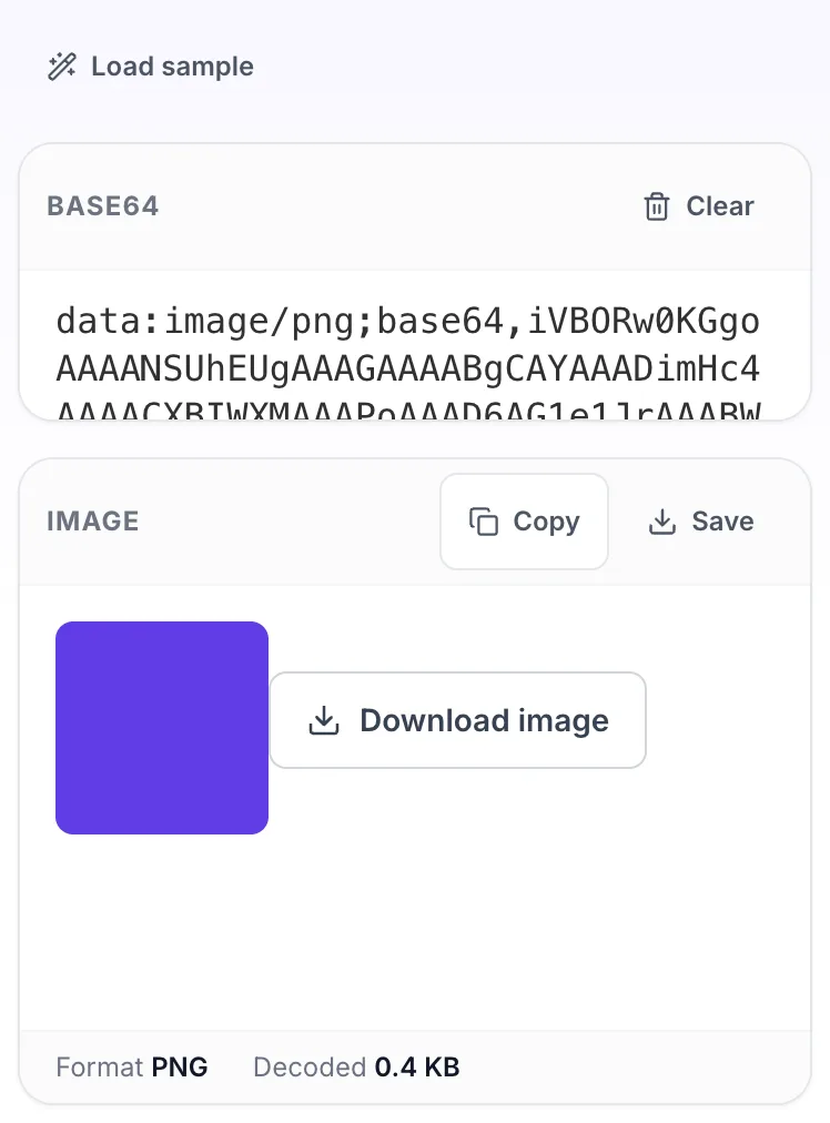 Base64 to Image Converter showing its result