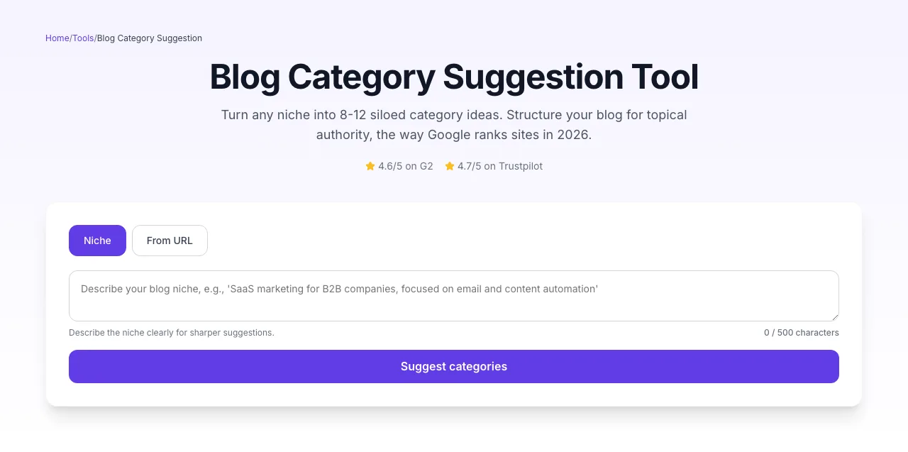 Empty Blog Category Suggestion before any input