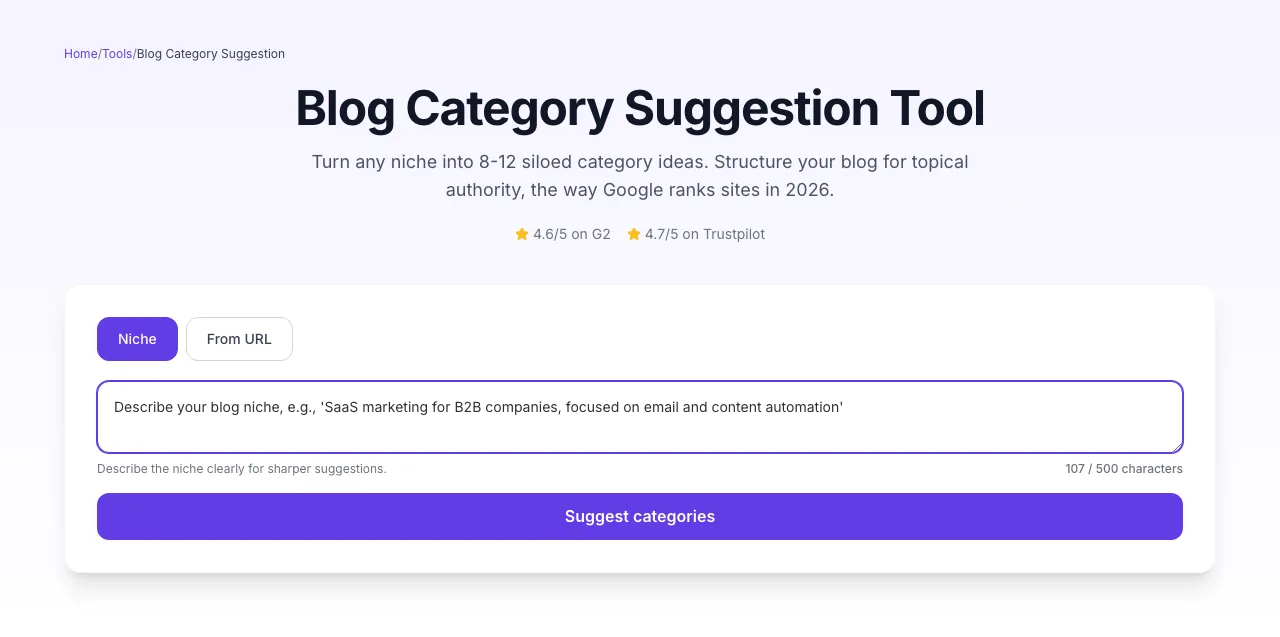 Blog Category Suggestion with input filled in