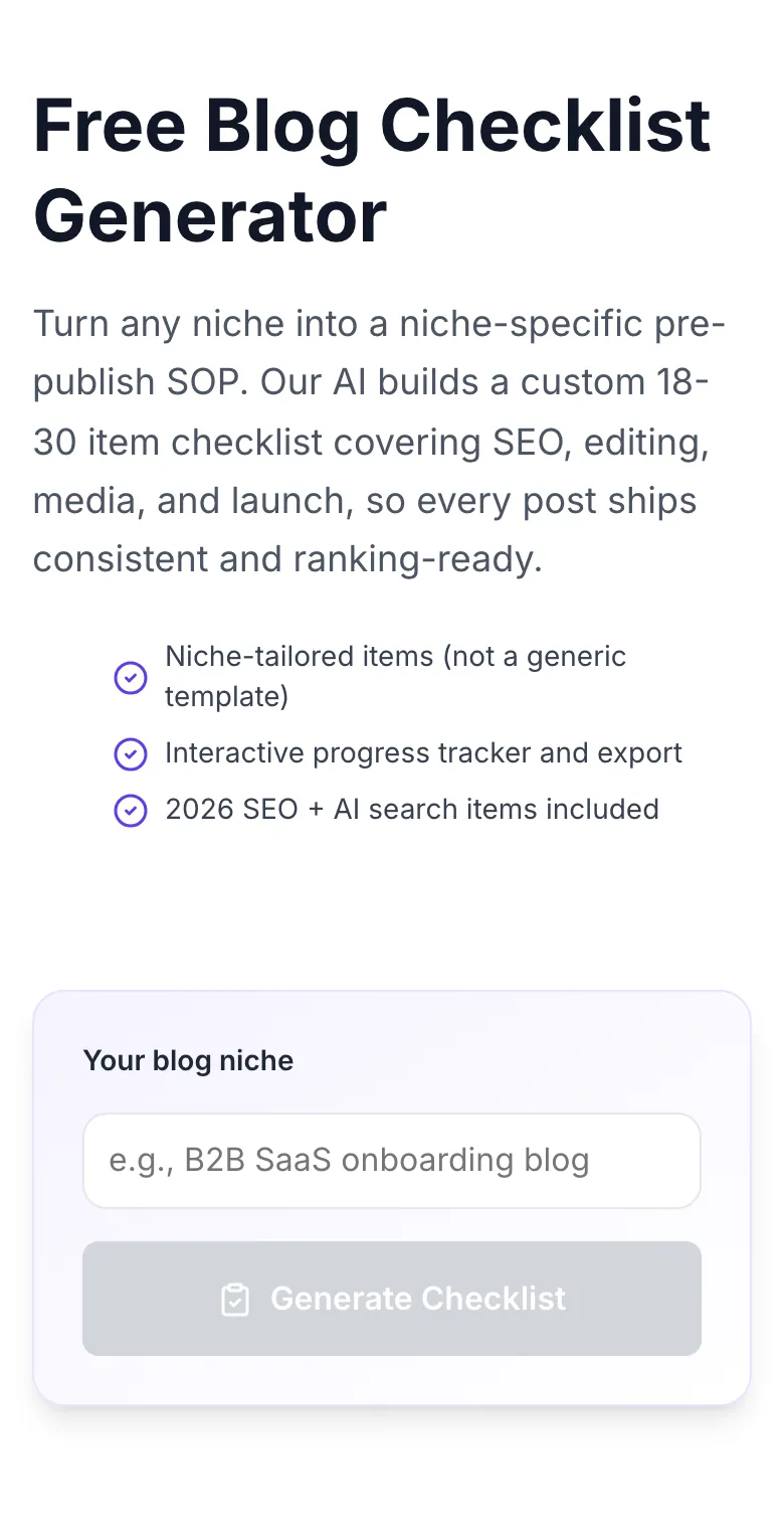 Empty Blog Checklist Generator before any input