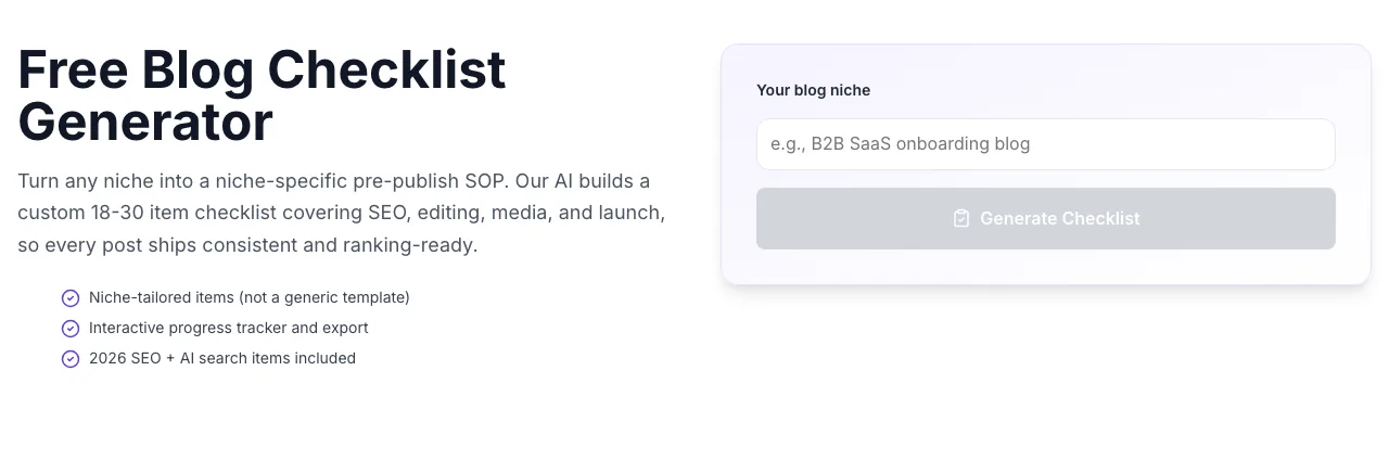 Empty Blog Checklist Generator before any input