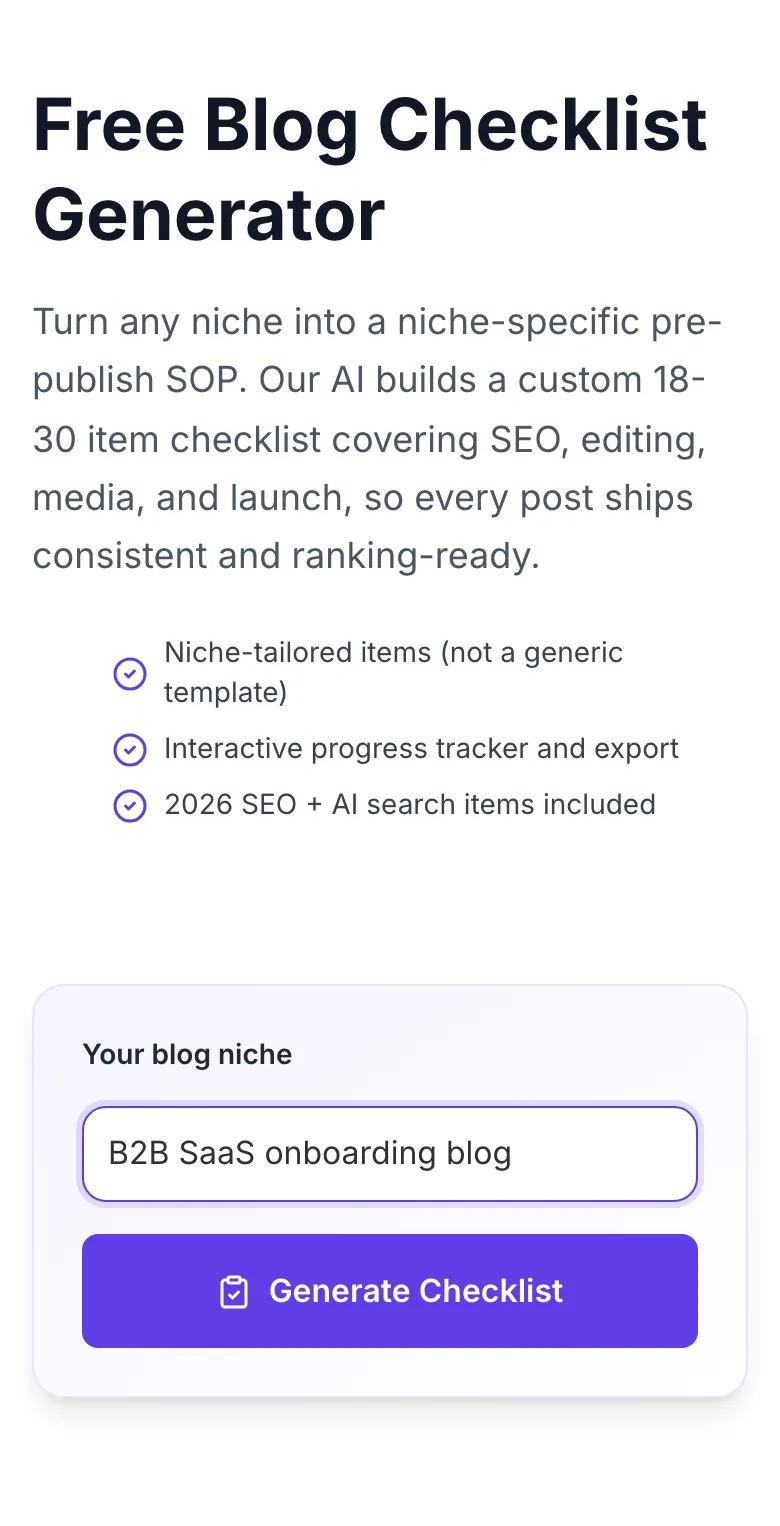 Blog Checklist Generator with input filled in