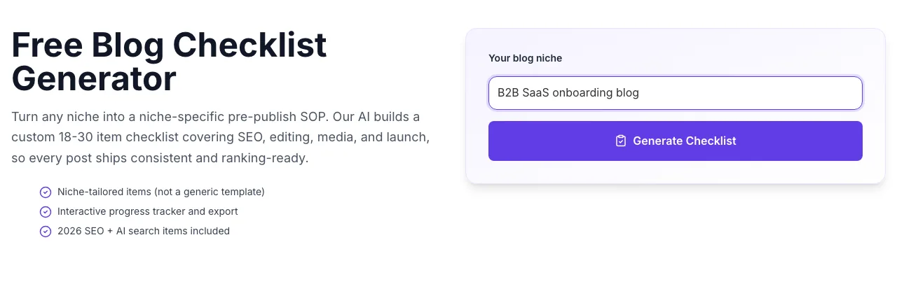 Blog Checklist Generator with input filled in