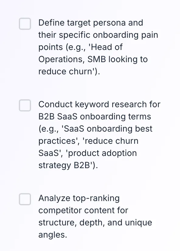 Blog Checklist Generator showing its result