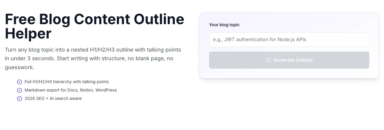 Empty Blog Content Outline Helper before any input