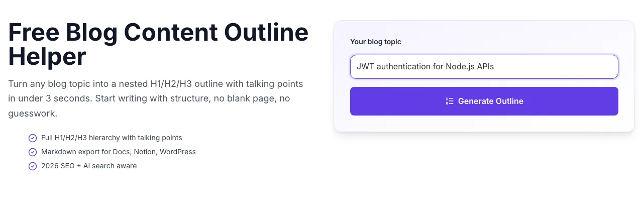 Blog Content Outline Helper with input filled in