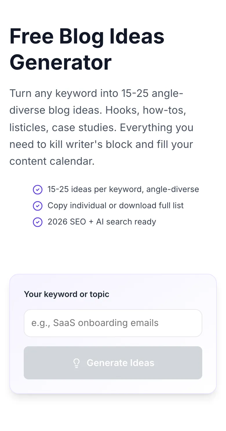 Empty Blog Ideas Generator before any input