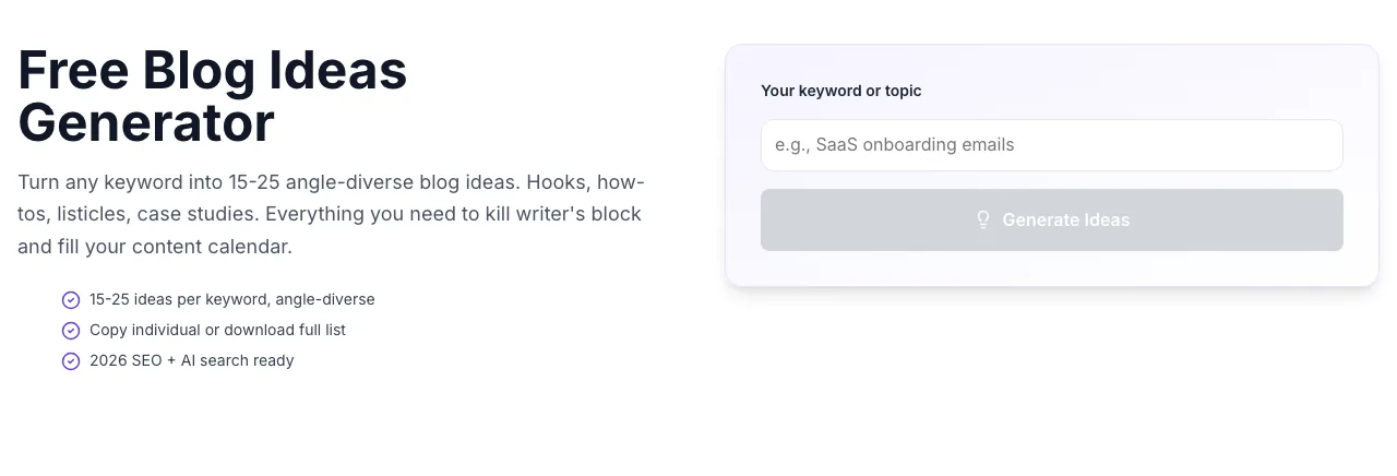 Empty Blog Ideas Generator before any input