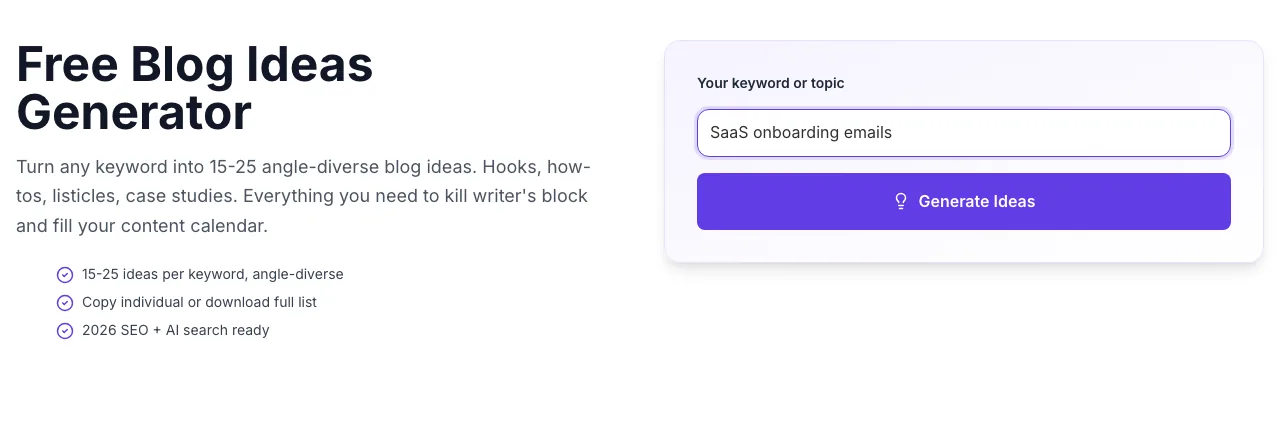 Blog Ideas Generator with input filled in