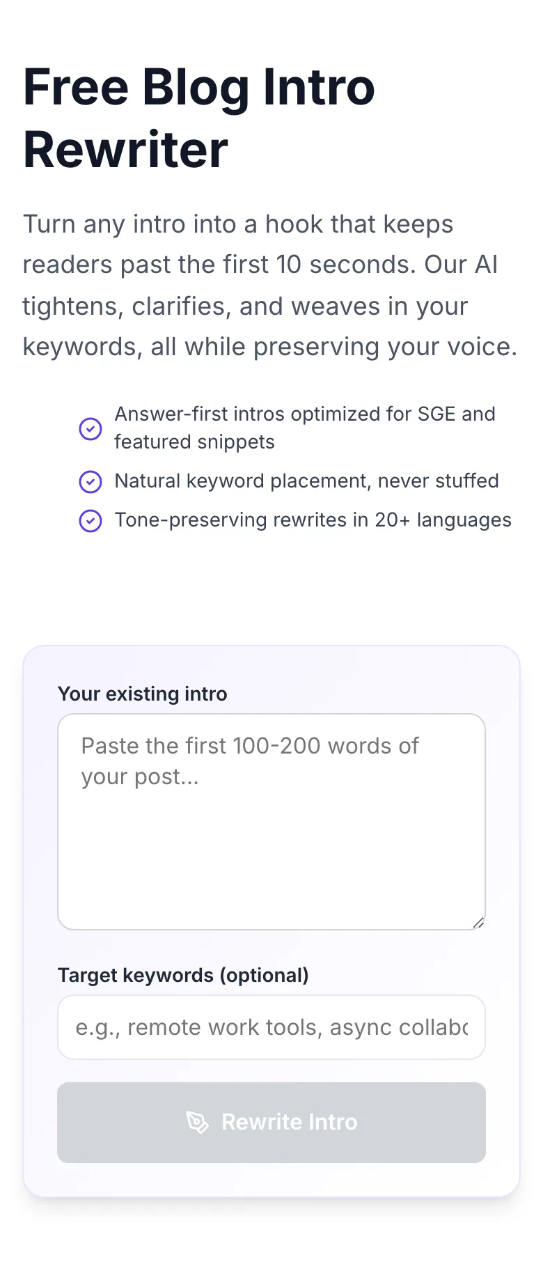 Empty Blog Intro Rewrite before any input