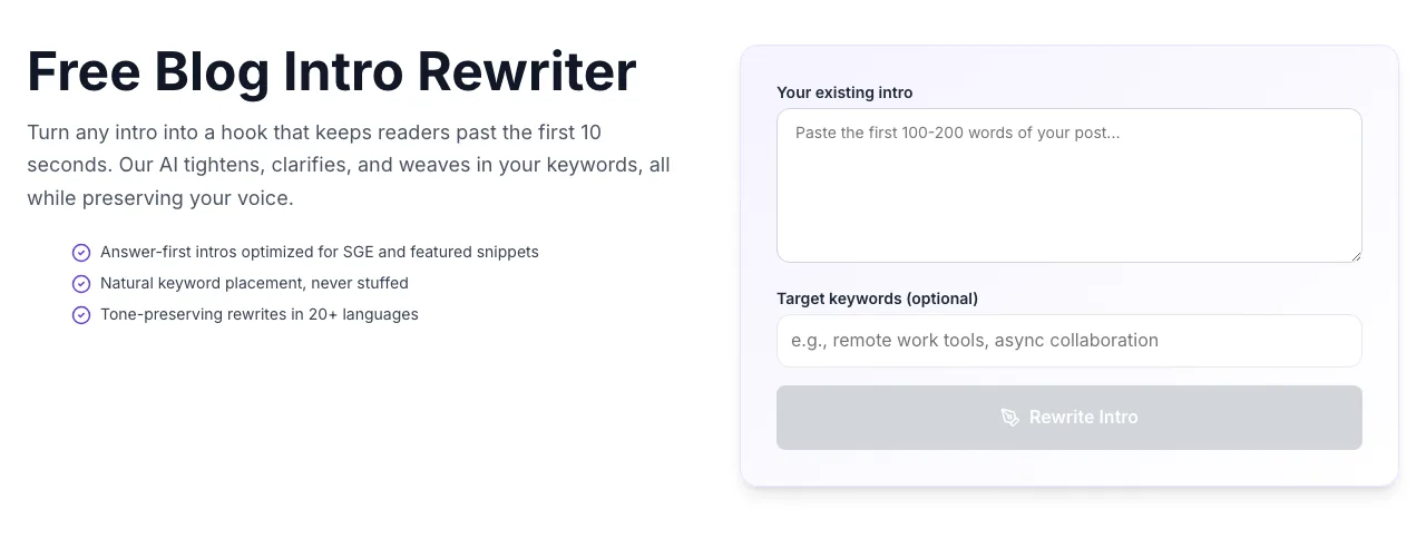 Empty Blog Intro Rewrite before any input