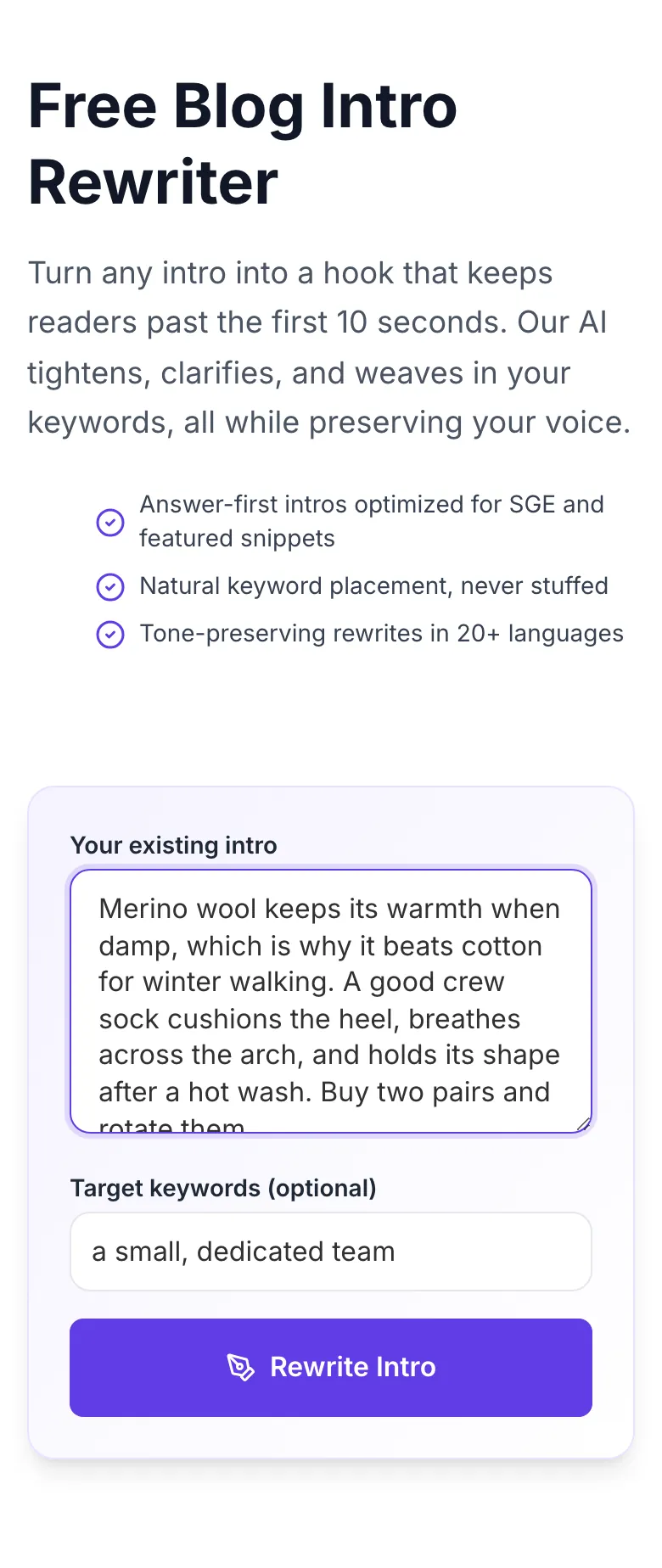 Blog Intro Rewrite with input filled in