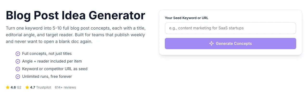 Empty Blog Post Idea Generator before any input