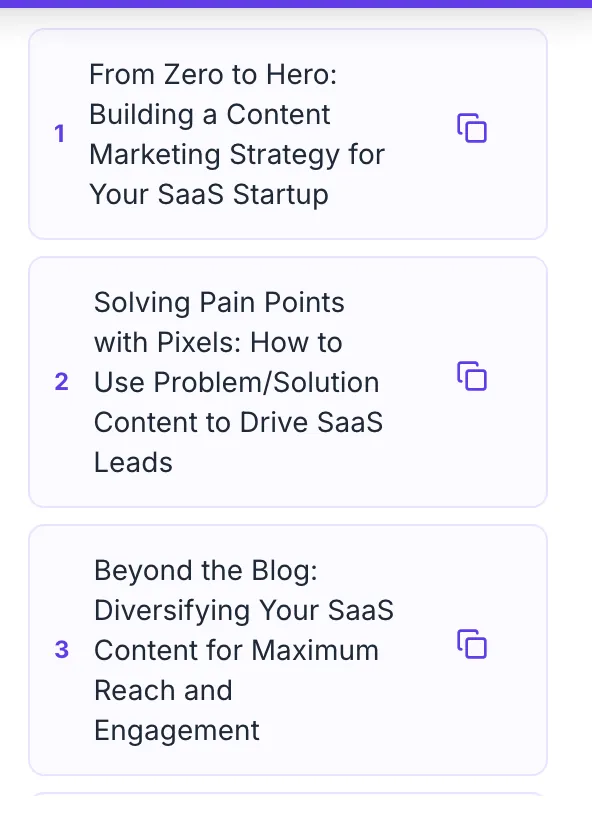 Blog Post Idea Generator showing its result